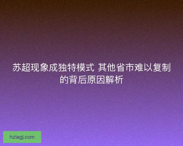 苏超现象成独特模式 其他省市难以复制的背后原因解析
